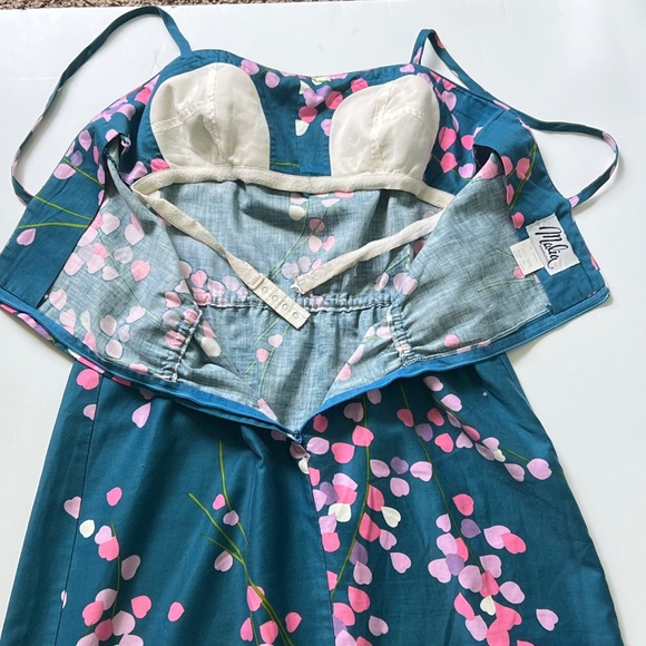MALIA Honolulu Vtg 1970s Sundress 100% Cotton Size 10 Blue w Light Color Hearts - Picture 9 of 11
